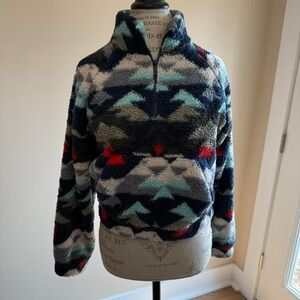 Aero Blue and White Aztec Print sherpa pullover size S